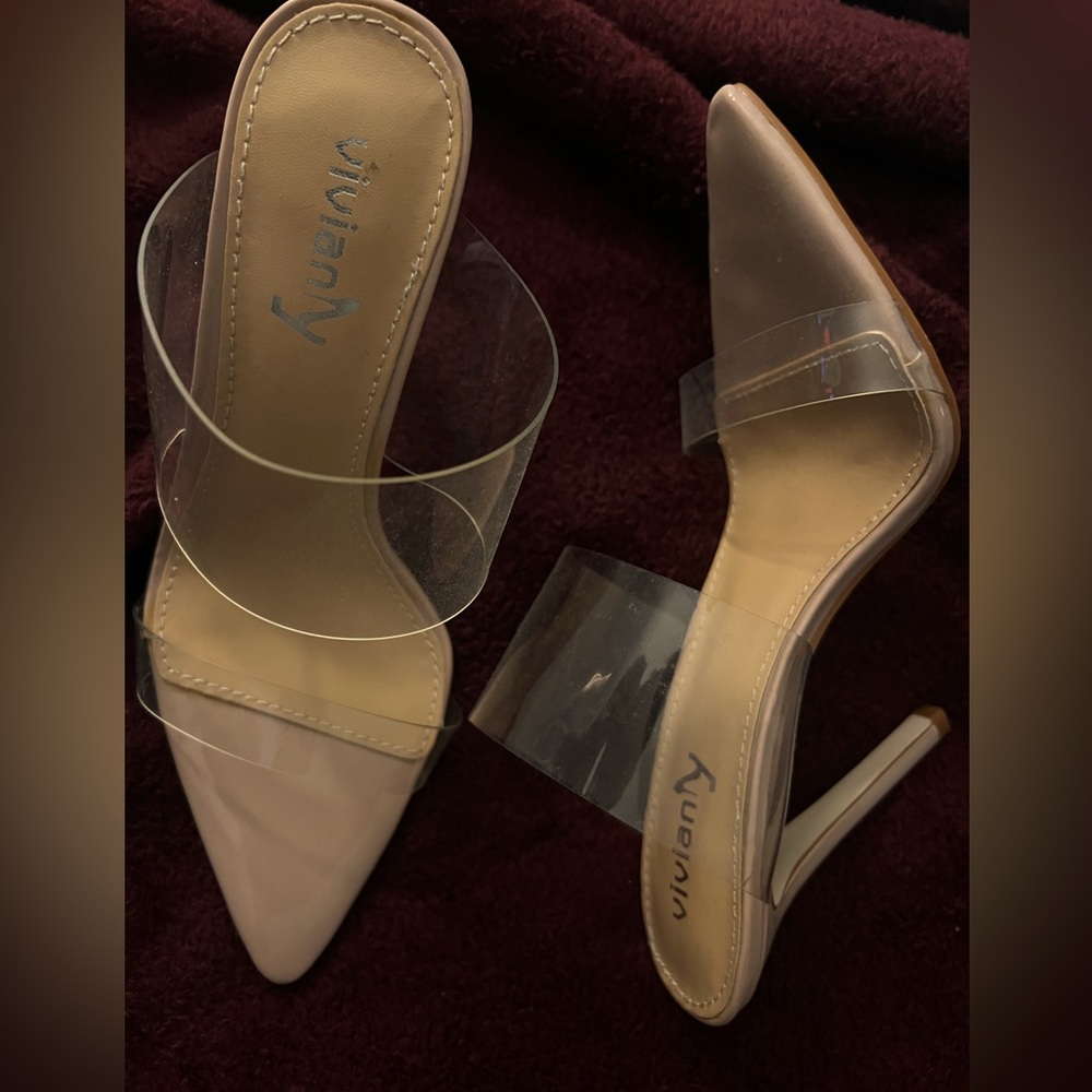 Nude heels with transparent straps